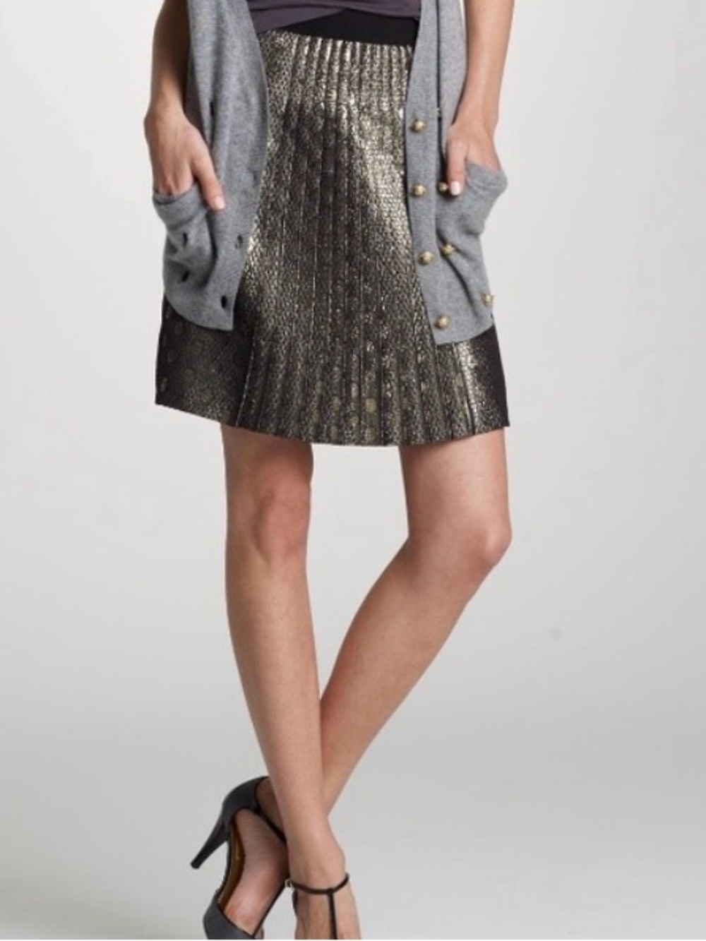 J. Crew Metallic Gold Pleated Mini Skirt - Picture 9 of 9